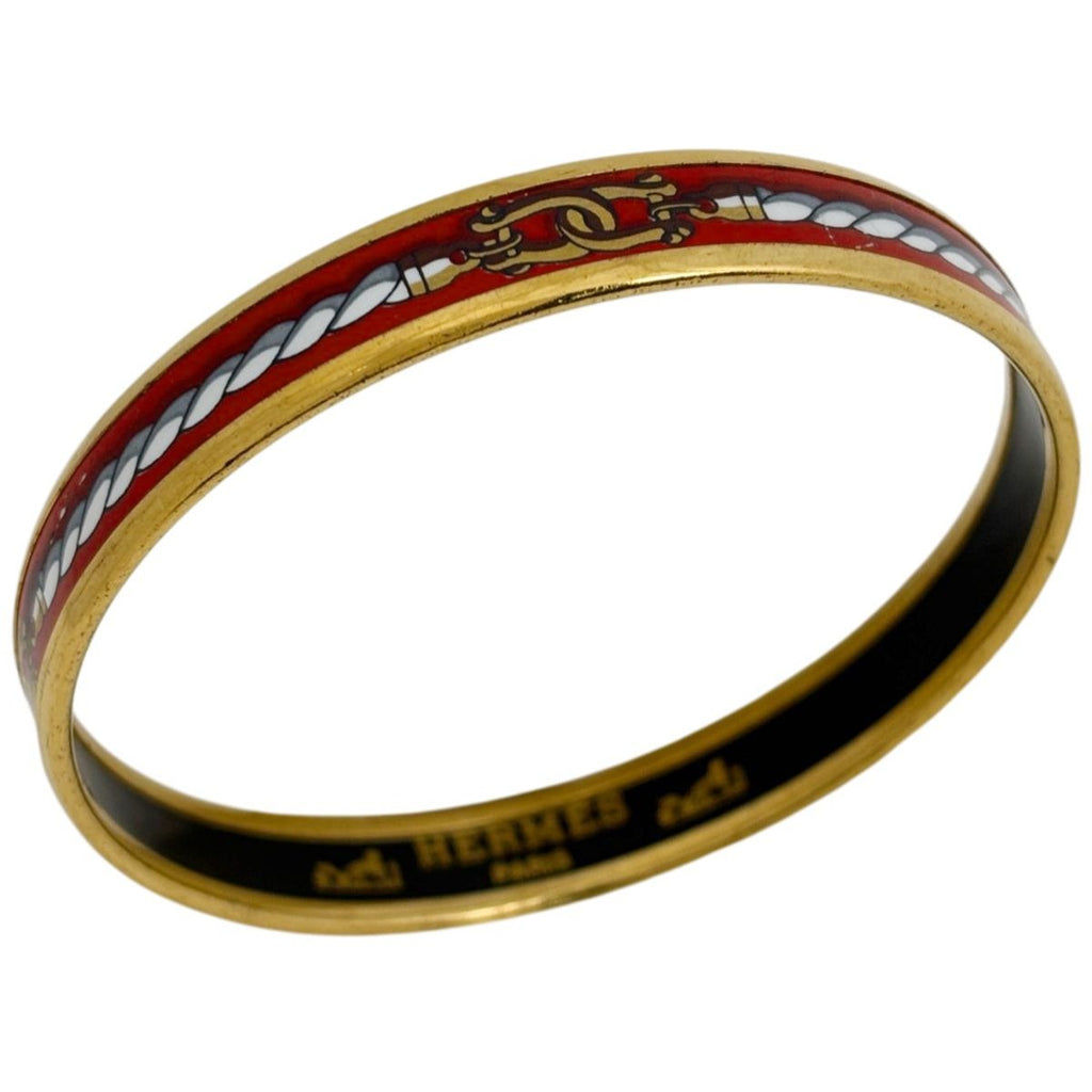 Hermes Enamel PM Bracelet Cloisonne Bangle Red Gold