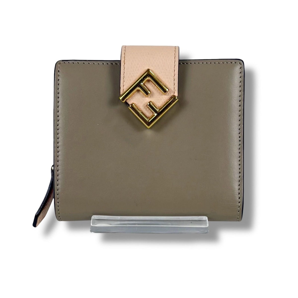 Fendi FF Diamond Compact Wallet Bifold Leather Grey Light Pink — view 2