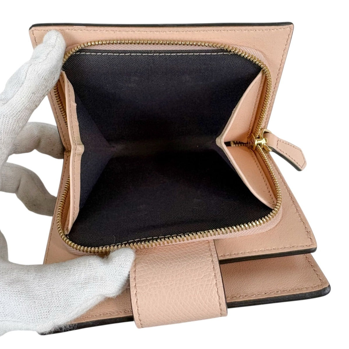 Fendi FF Diamond Compact Wallet Bifold Leather Grey Light Pink — view 6