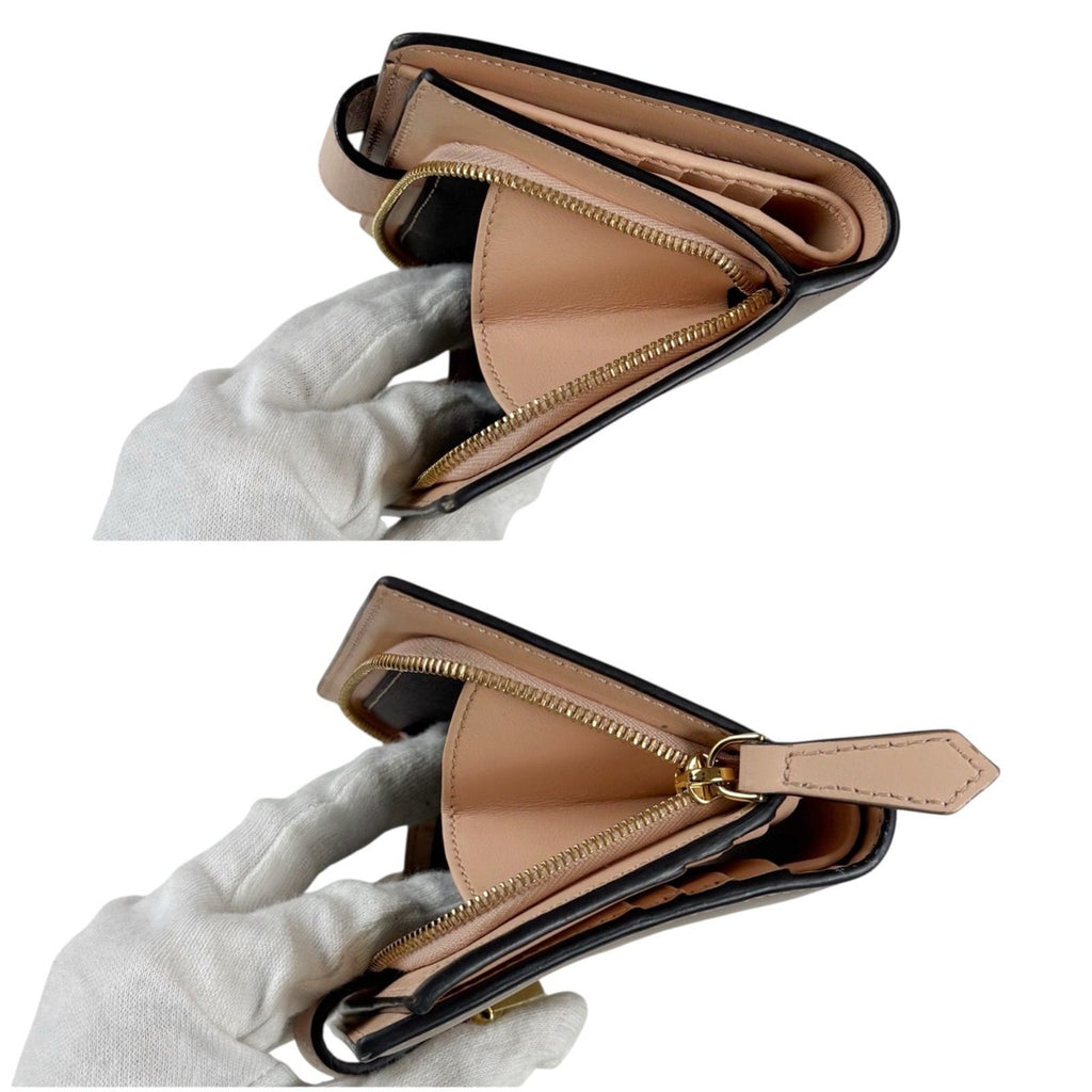 Fendi FF Diamond Compact Wallet Bifold Leather Grey Light Pink — view 7