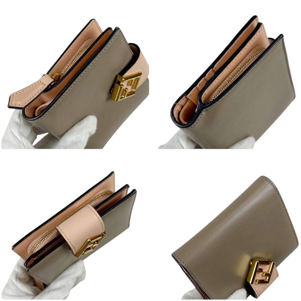 Fendi FF Diamond Compact Wallet Bifold Leather Grey Light Pink — view 8