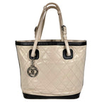 Chanel Shoulder Bag CC Logo Charm Leather Beige
