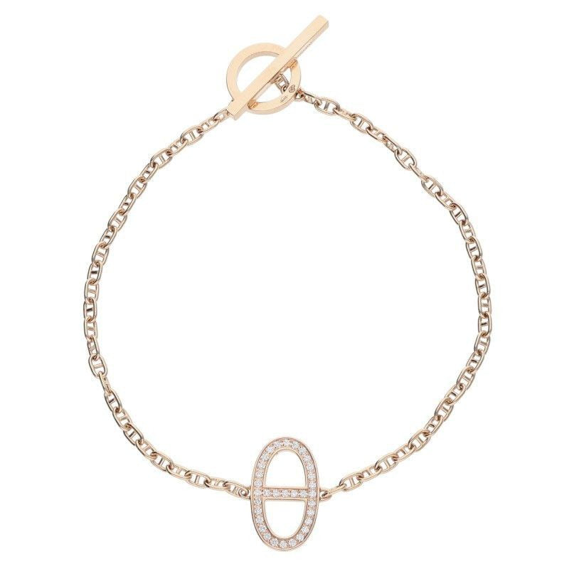 Hermes Chene Dancre Contour 18K Pink Gold Diamond Bracelet Lg — view 2