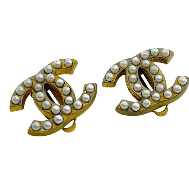 Chanel Earrings 01 A Coco Mark Faux Pearl Gold GP Accessories Jewelry — view 2