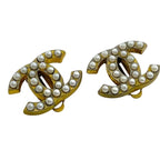 Chanel Earrings 01 A Coco Mark Faux Pearl Gold GP Accessories Jewelry