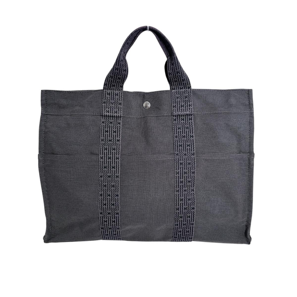 Hermes Canvas Handbag Her Line MM Tote Bag Gray