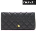 Chanel Bifold Long Wallet Caviar Leather Black Gold Hardware