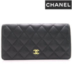 Chanel Bifold Long Wallet Caviar Leather Black Gold Hardware