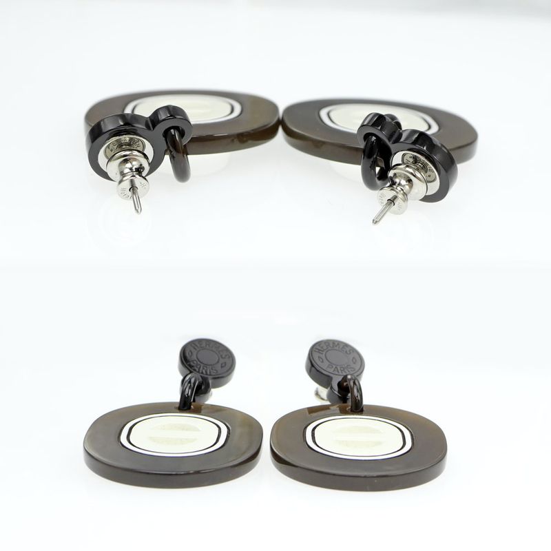 Hermes Earrings Fidelio Village PM Buffalo Horn Dark Brown White — view 5