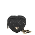 Chanel Chain Waist Bag Quilted Heart CC Logo Lambskin Black