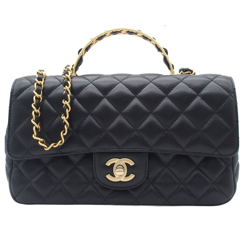 Chanel Shoulder Bag Quilted Black Lambskin 2-Way