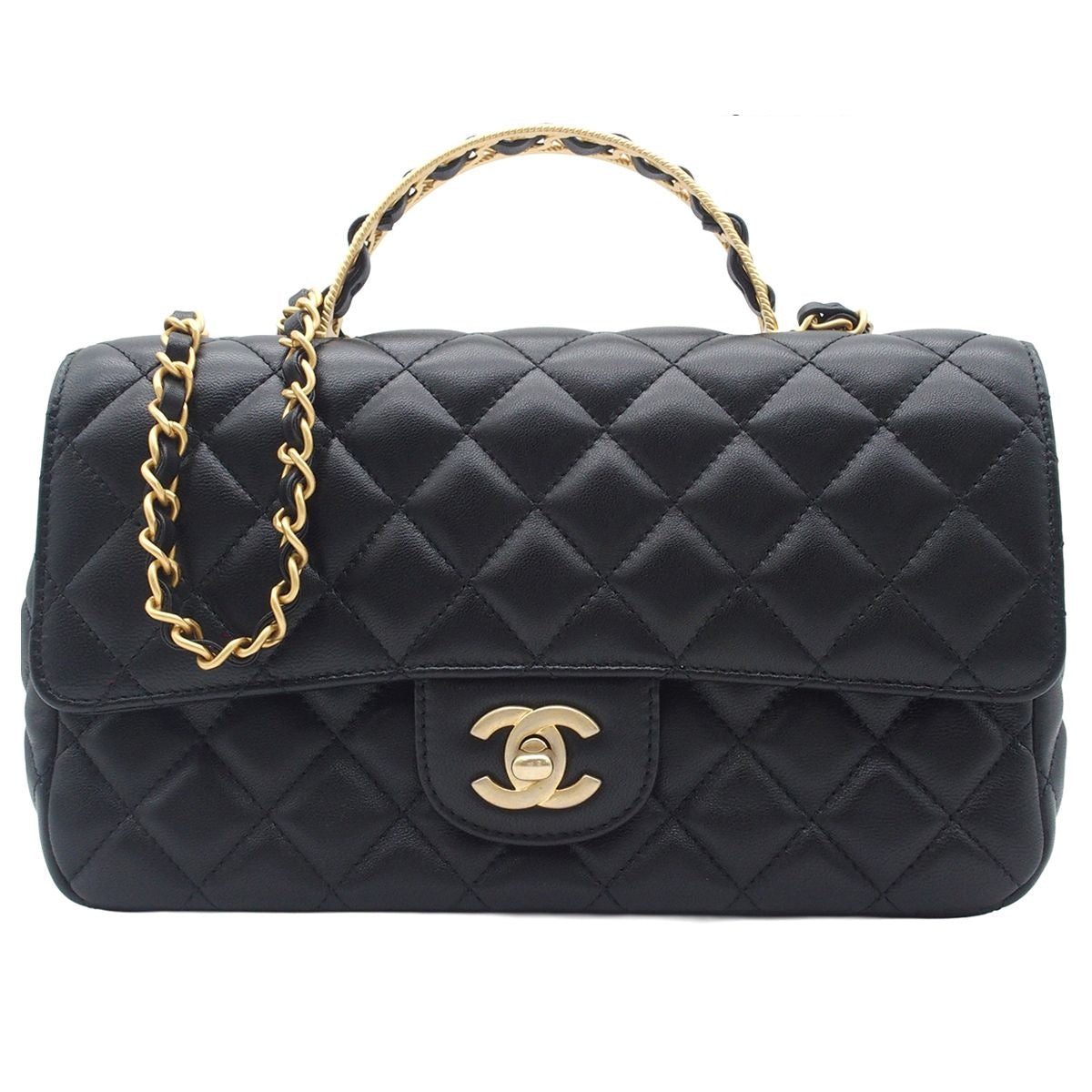 Chanel Shoulder Bag Quilted Black Lambskin 2-Way