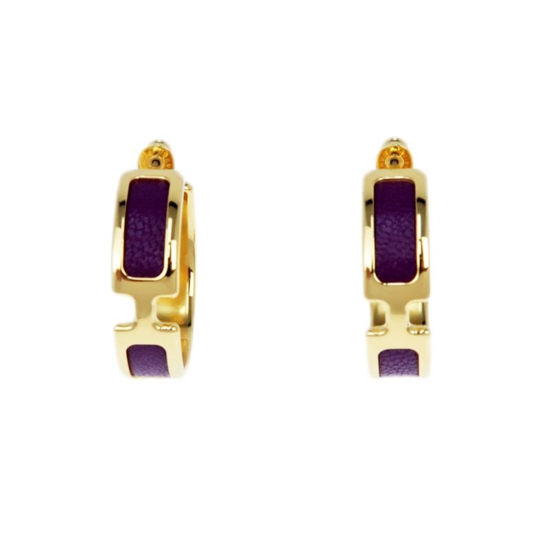 Hermes Earrings Olympe Anemone Gold Hardware Purple Pair Of Accessories — view 2