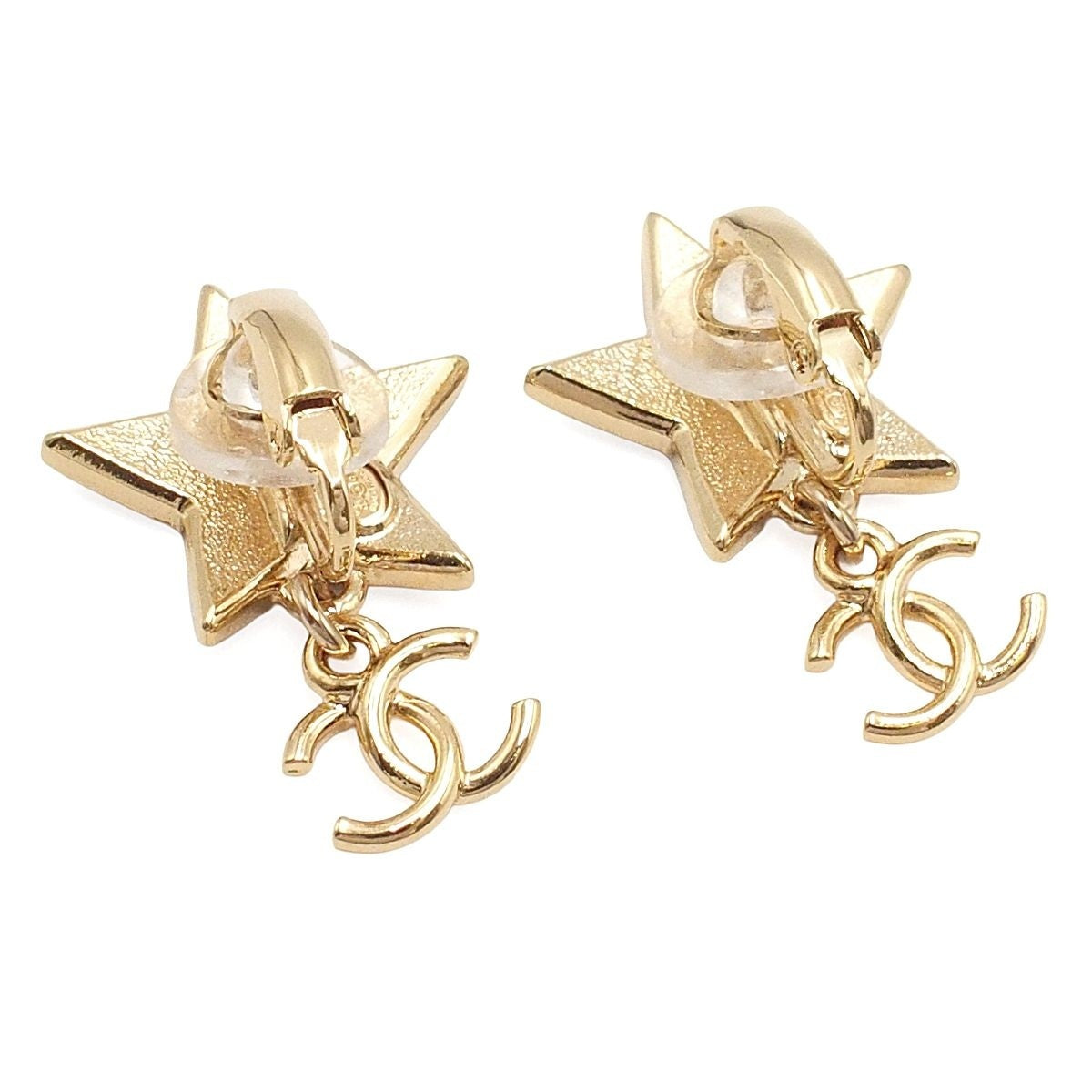 Chanel Swing Earrings Gold Multicolor Metal Resin Star CC Logo — view 3
