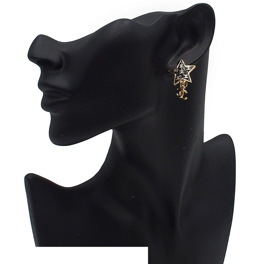 Chanel Swing Earrings Gold Multicolor Metal Resin Star CC Logo — view 7