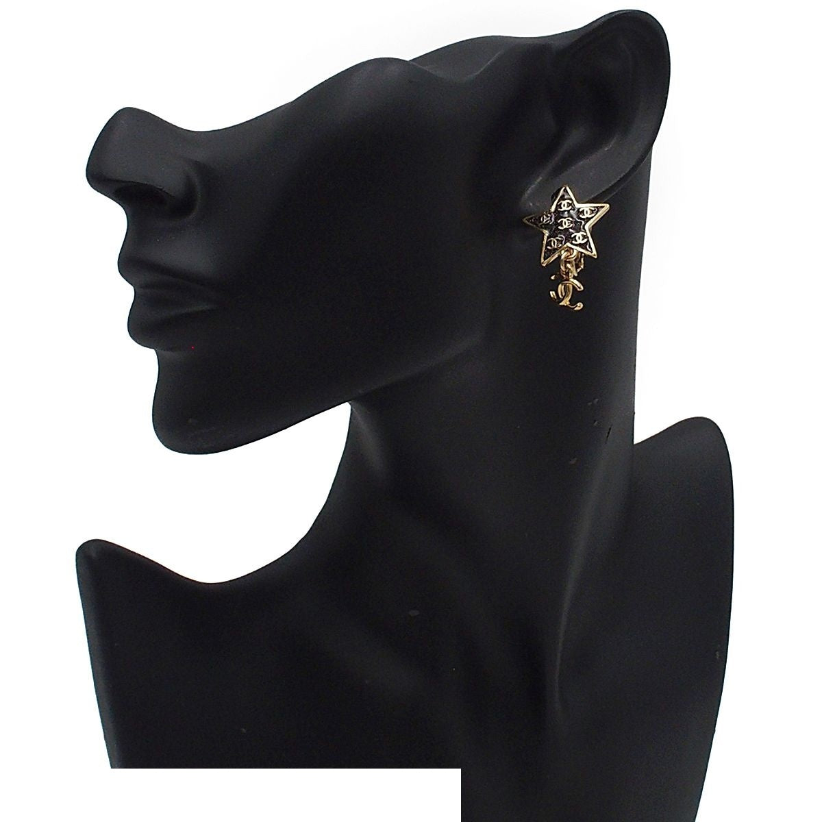 Chanel Swing Earrings Gold Multicolor Metal Resin Star CC Logo — view 7