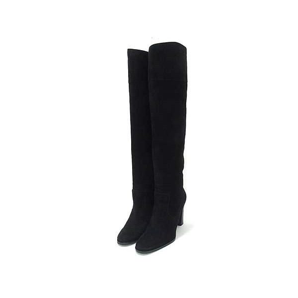Hermes Suede Heel Long Boots 35.5 Shoes Black