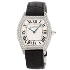Cartier Tortu LM Case Bezel Diamond Watch 18K White Gold Leather