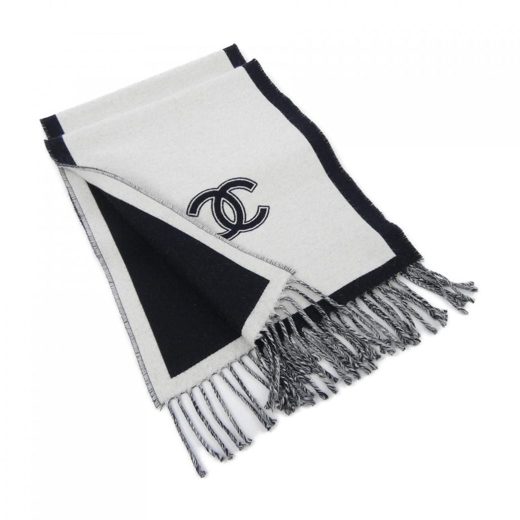 Chanel Scarf Wool Black White