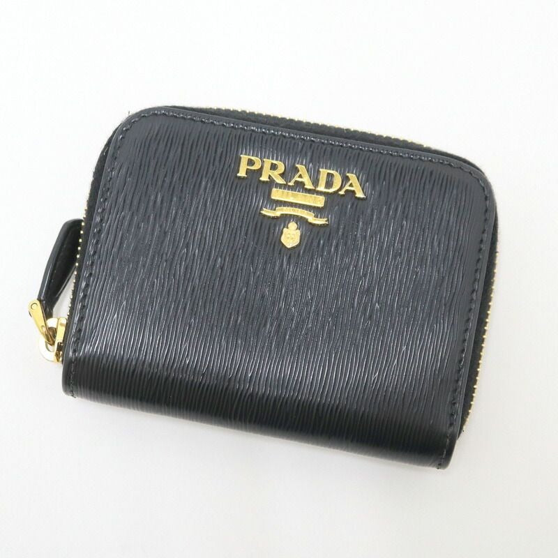 Prada Coin Case Leather Black Gold