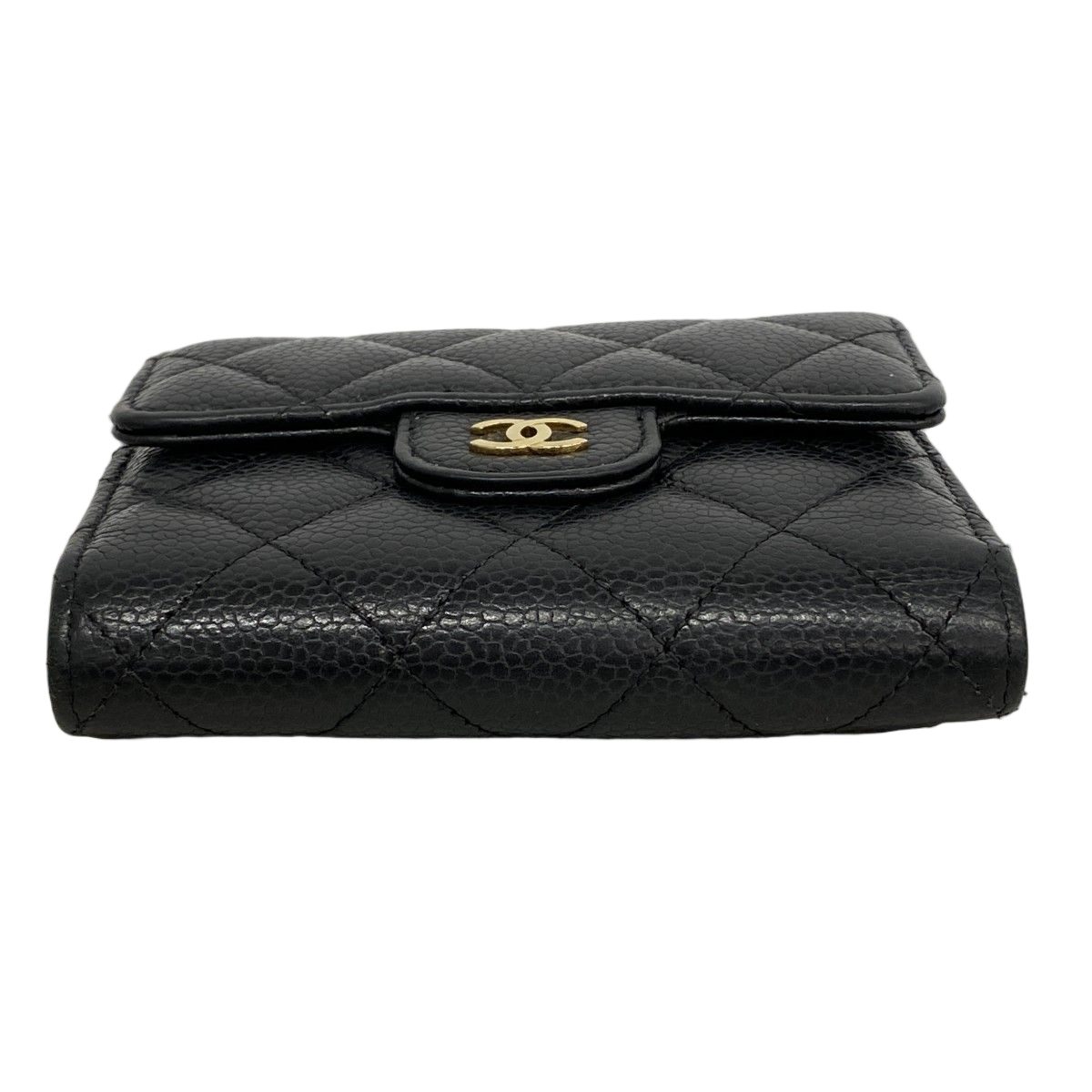 Chanel Trifold Wallet Quilted Caviar Leather Black Gold — view 2