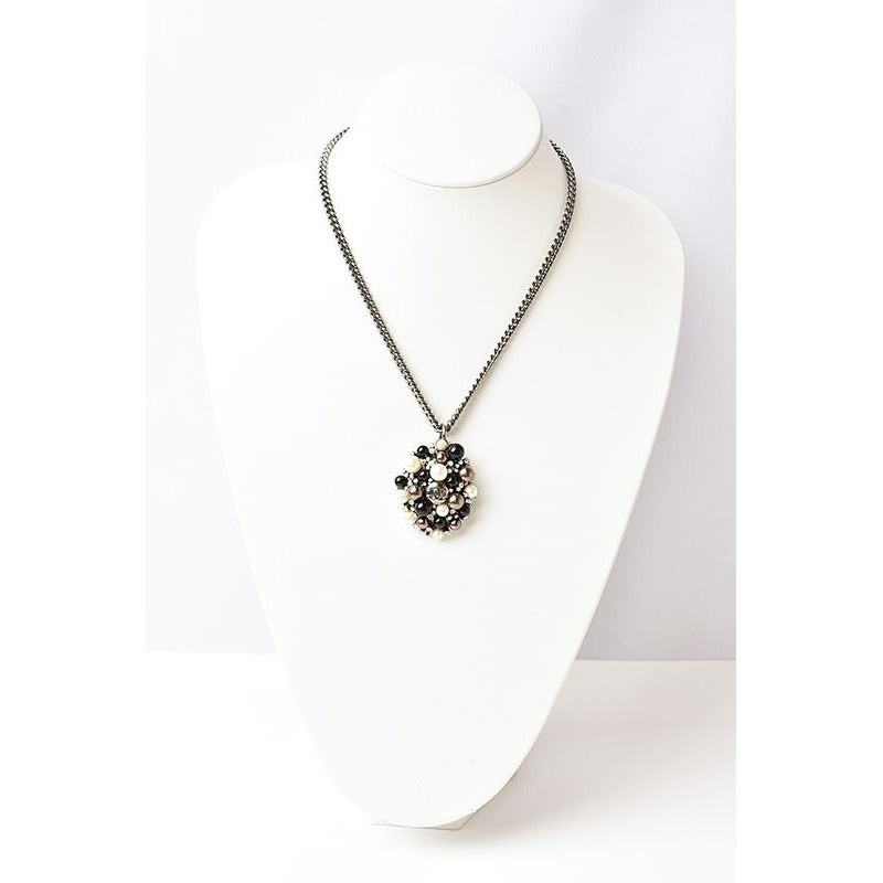 Chanel CC Marked Rhinestone Pearl Black White Silver — view 2