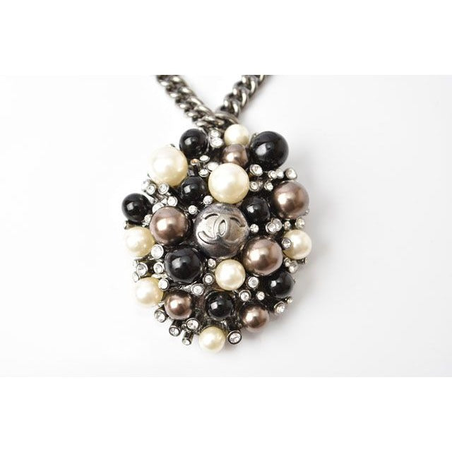Chanel CC Marked Rhinestone Pearl Black White Silver — view 4