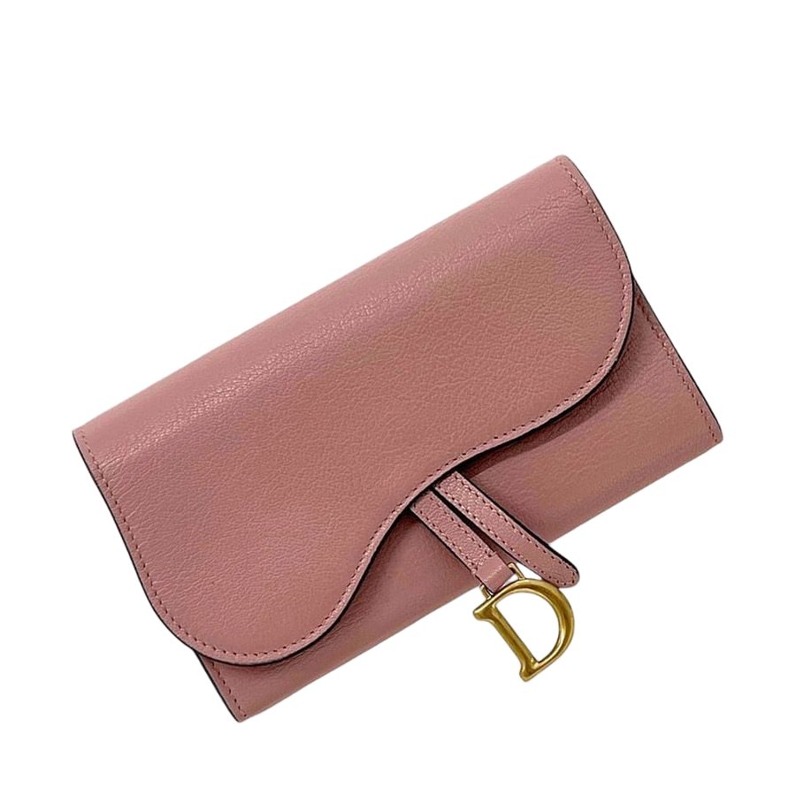 Dior Trifold Wallet Pink Saddle Leather D Slim