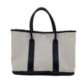 Hermes Garden Party PM Leather Canvas Black Light Gray Tote Silver