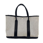 Hermes Garden Party PM Leather Canvas Black Light Gray Tote Silver