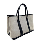 Hermes Garden Party PM Leather Canvas Black Light Gray Tote Silver — view 2