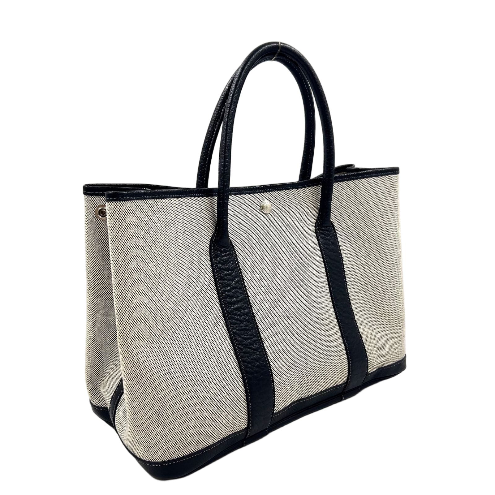 Hermes Garden Party PM Leather Canvas Black Light Gray Tote Silver — view 2