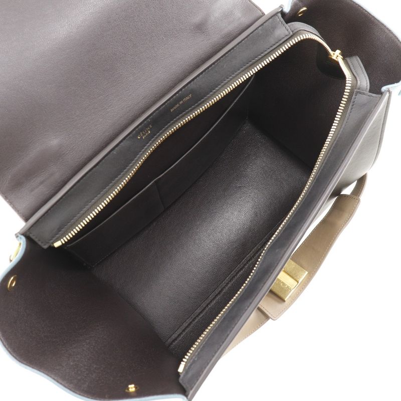 Celine Trapeze 2-Way Shoulder Calf Brown Black Handbag — view 6