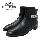 Hermes Neo Boots Short Shoes Leather Black Silver Kelly Hardware