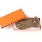 Hermes Princess Agneau Milo Lambskin Mink Etoupe Silver Kelly Gloves — view 2