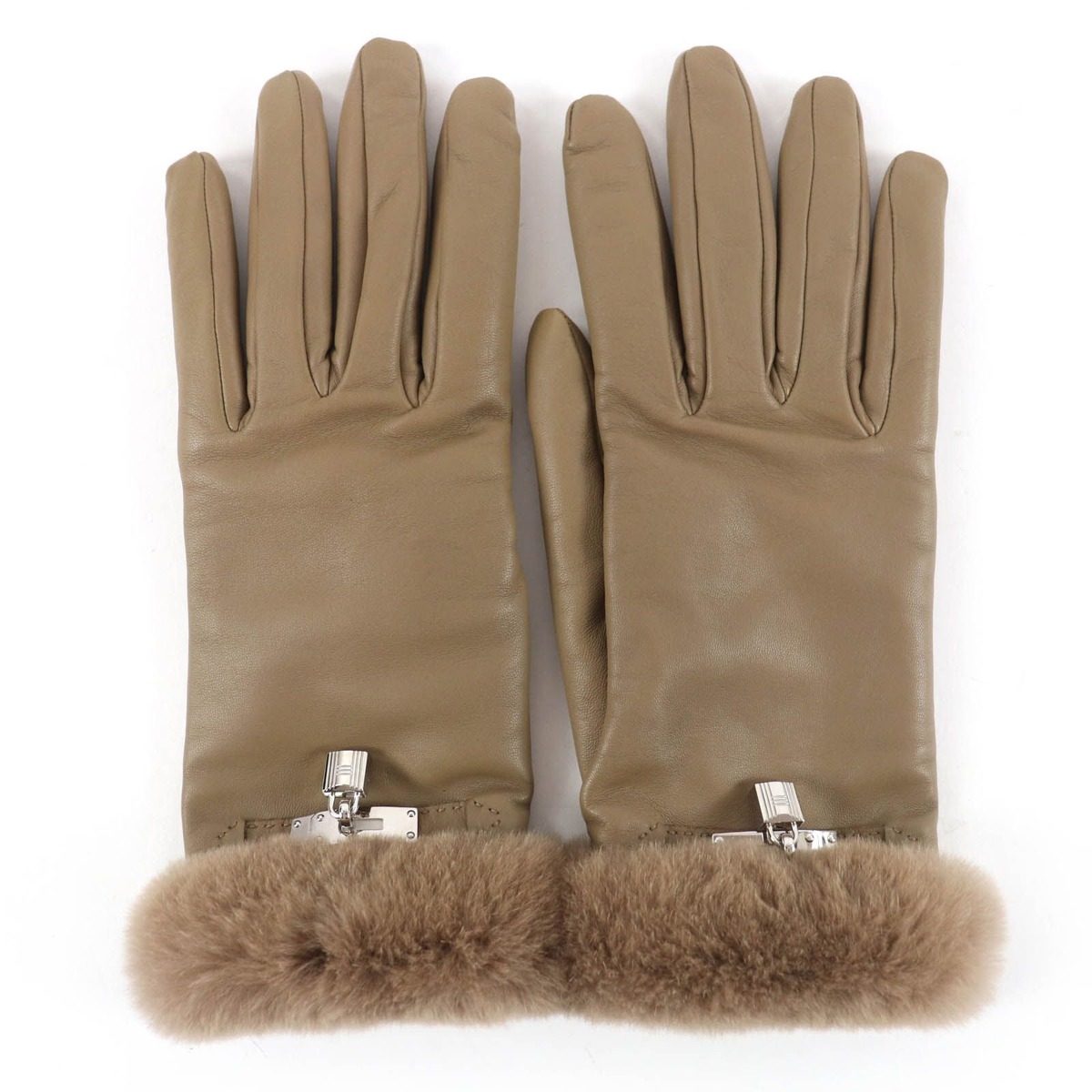 Hermes Princess Agneau Milo Lambskin Mink Etoupe Silver Kelly Gloves — view 3