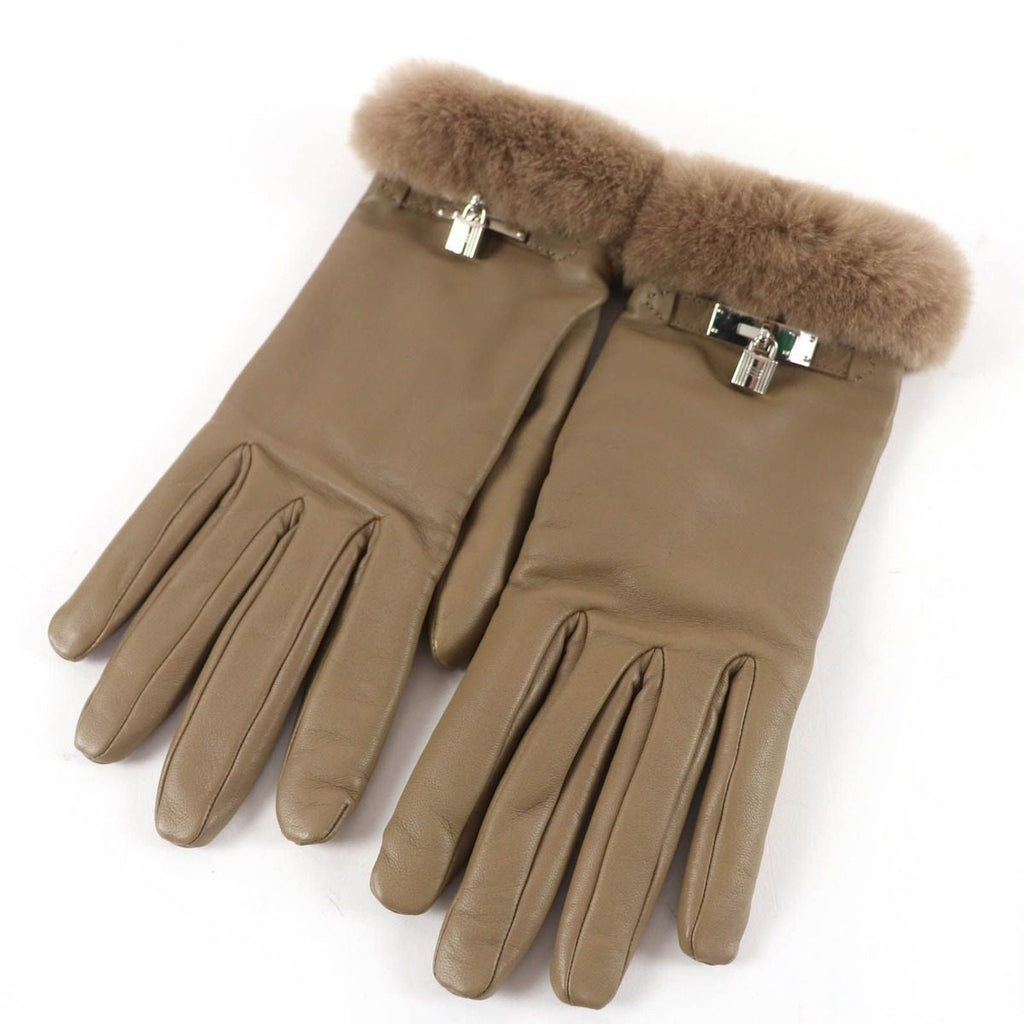 Hermes Princess Agneau Milo Lambskin Mink Etoupe Silver Kelly Gloves — view 5