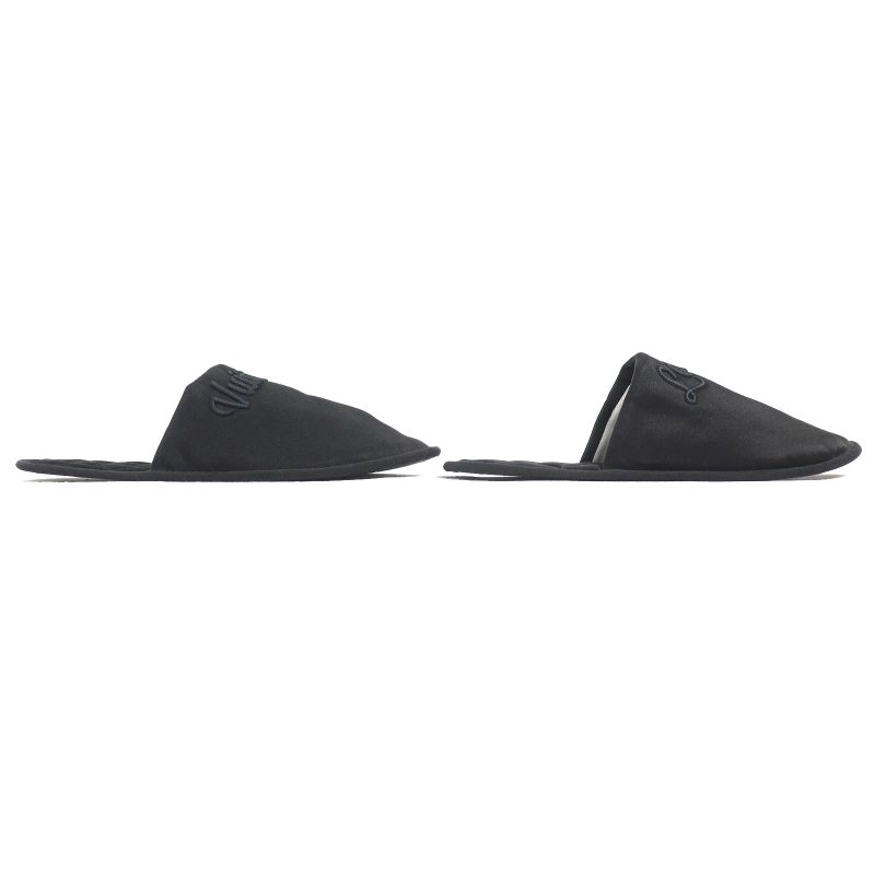 Louis Vuitton Sweet Line Logo Embroidery Satin Slippers Room Shoes Black — view 4