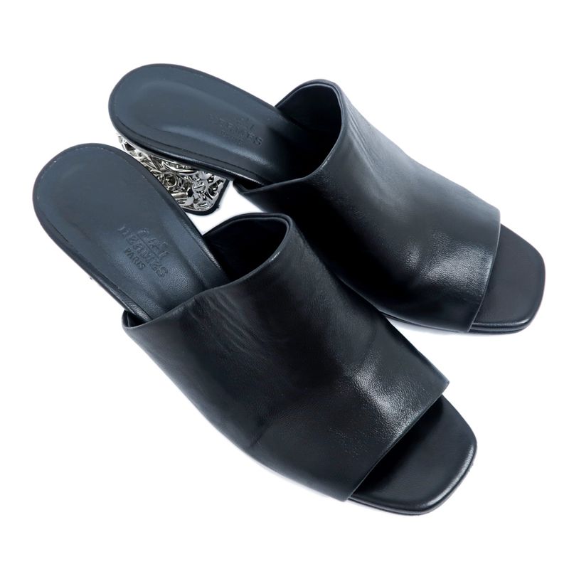 Hermes Sandals Glossy 60 BK Black Silver Size 38 Chaine D'ancre — view 6
