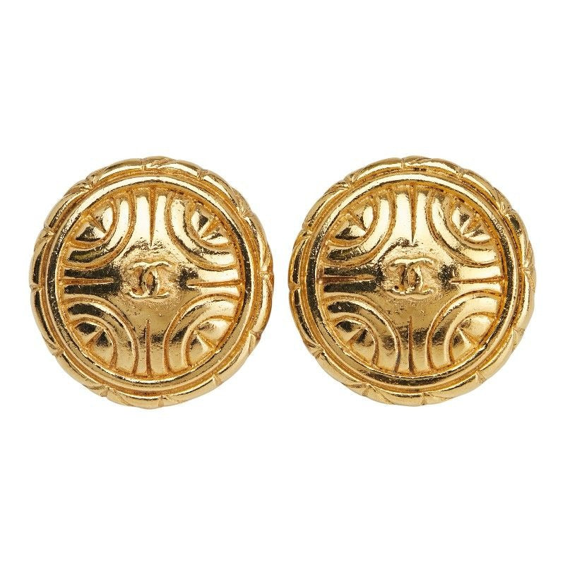 Chanel Coco Mark Earrings Round Gold Plated
