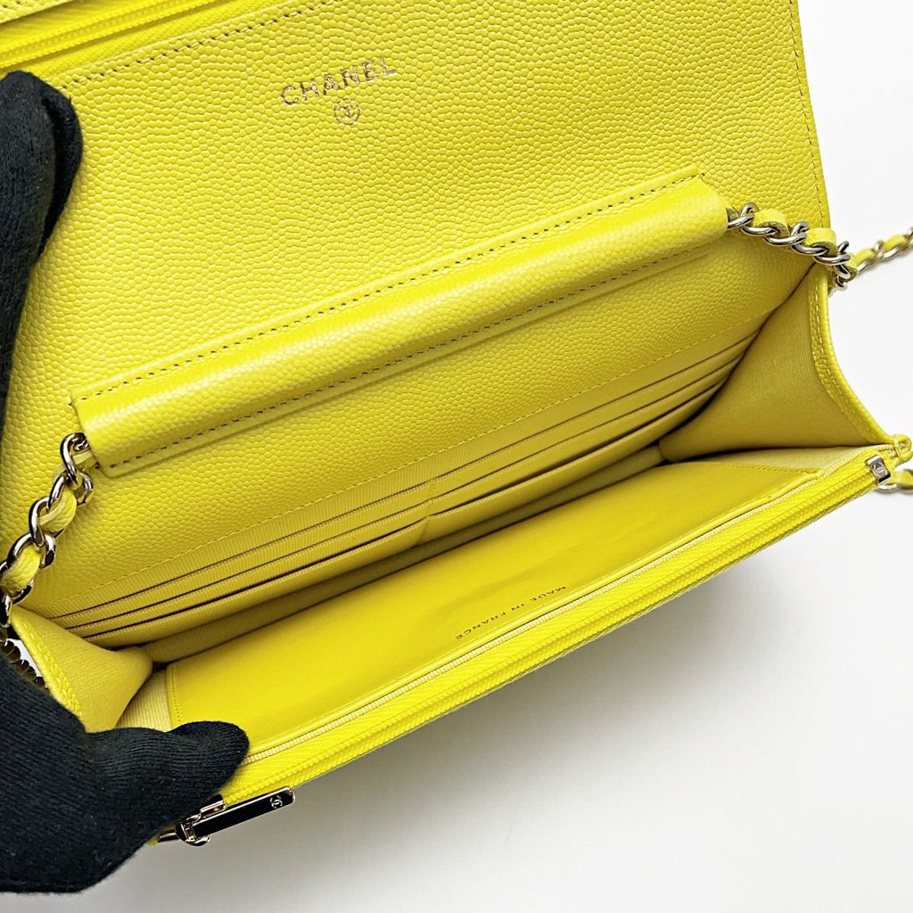 Chanel Quilted Ap0250 Yellow Chain Wallet Shoulder Bag Caviar Leather — view 5