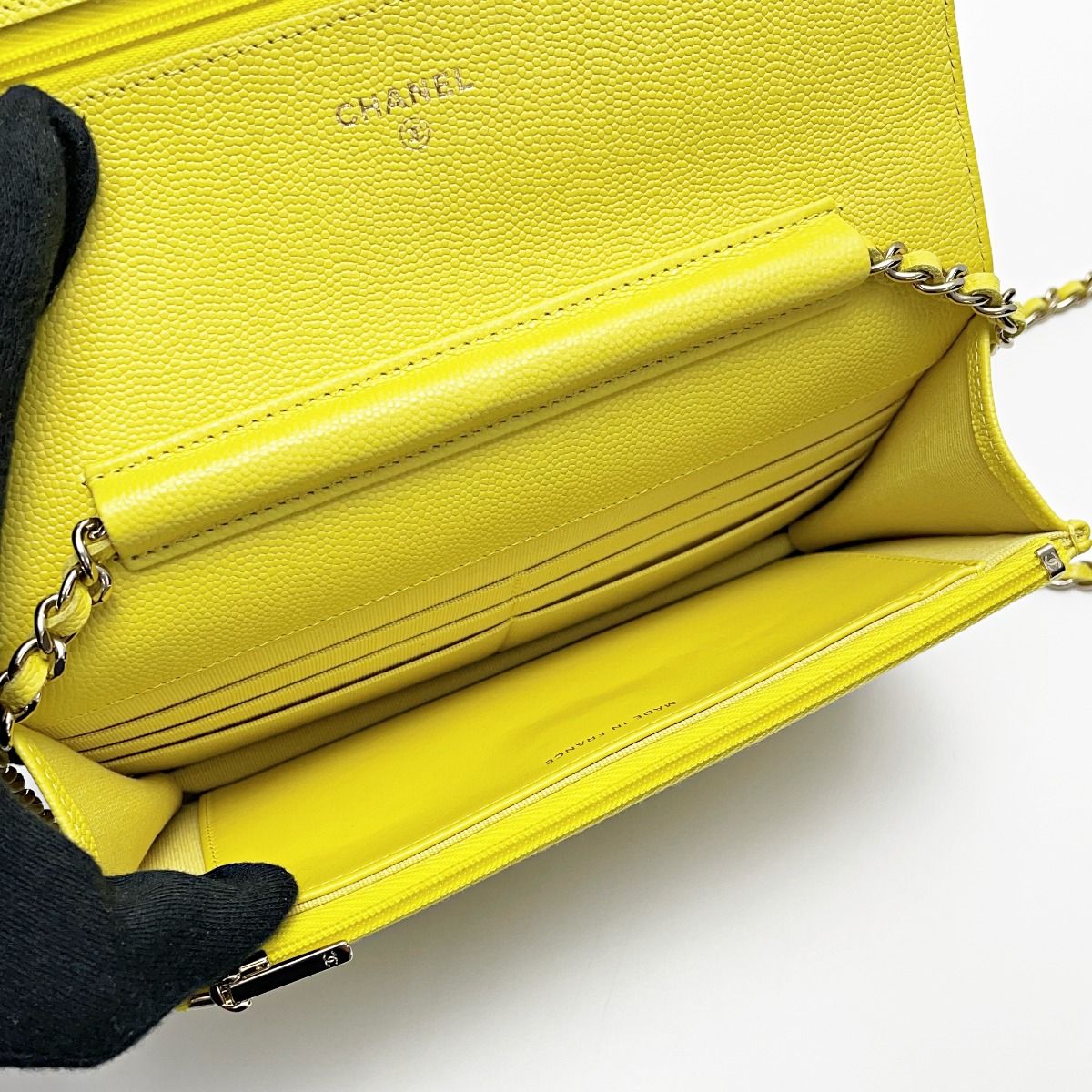 Chanel Quilted Ap0250 Yellow Chain Wallet Shoulder Bag Caviar Leather — view 5
