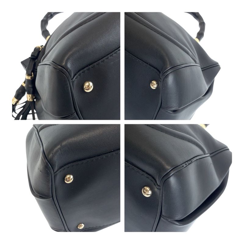 Gucci Bamboo Black Gold Hardware Leather Handbag — view 3