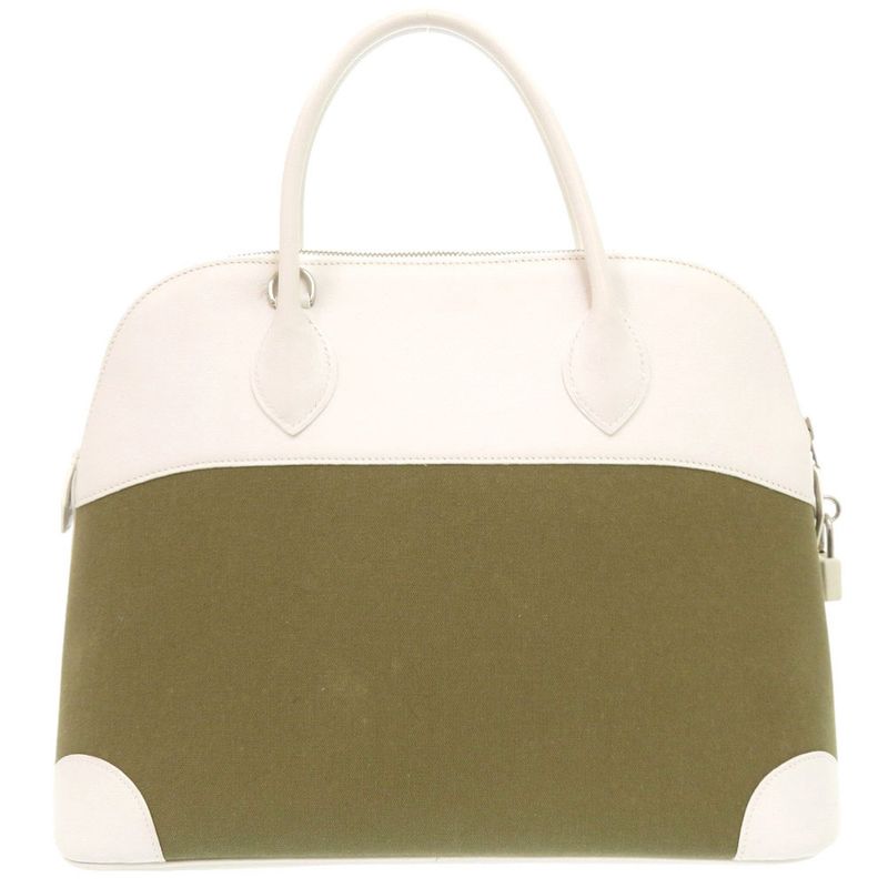 Hermes Bolide 37 Toile Gibesieres Vorsluft Khaki White Handbag 1537 — view 2