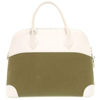 Hermes Bolide 37 Toile Gibesieres Vorsluft Khaki White Handbag 1537 — view 2