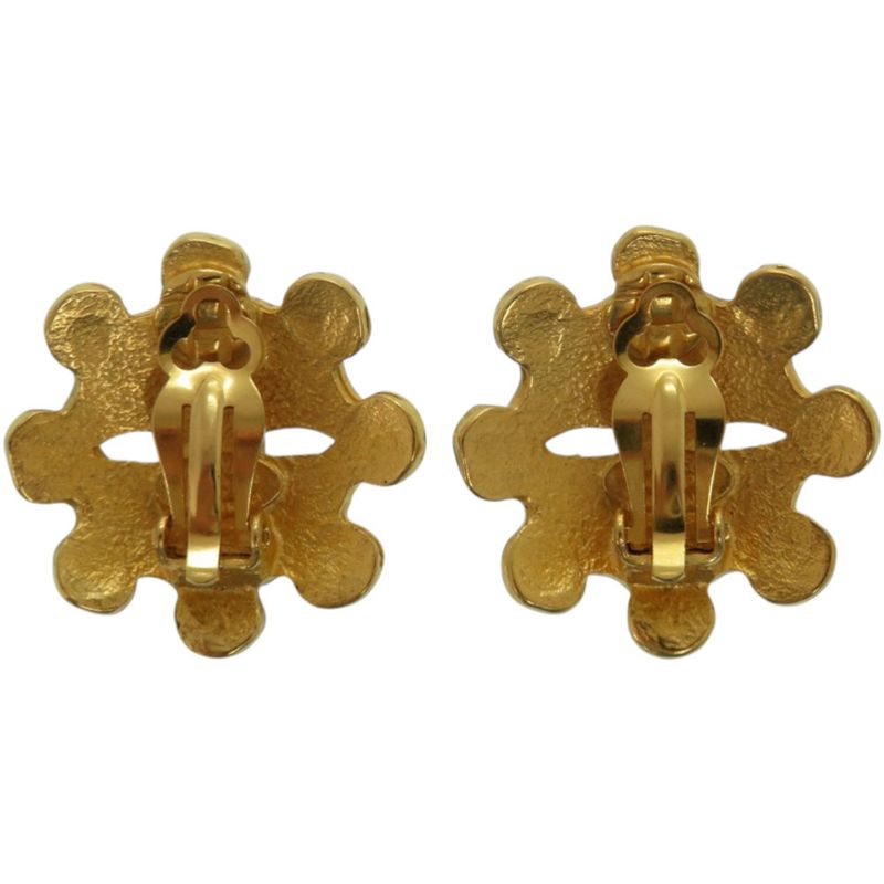 Chanel Vintage Coco Mark Flower Metal Gold Earrings 0147 — view 3