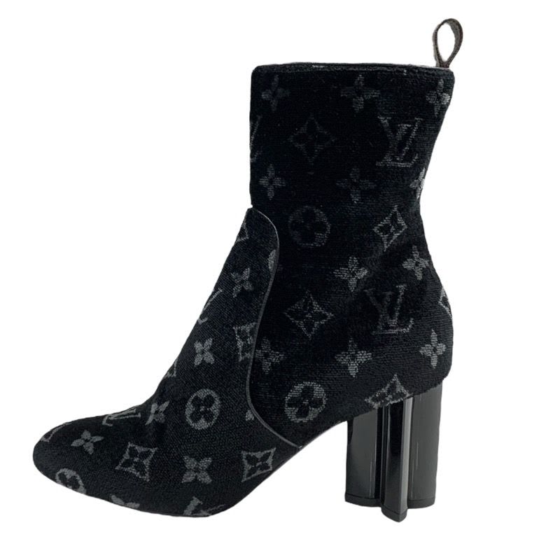 Louis Vuitton Silhouette Line Boots Short Shoes Velor Black Monogram — view 3