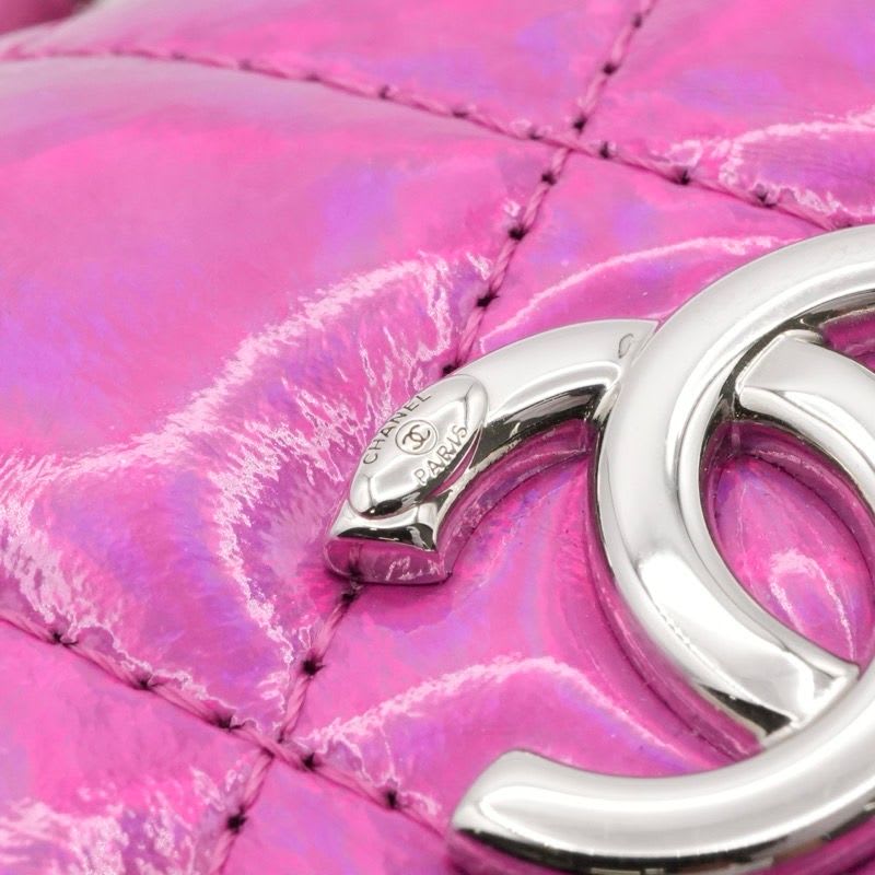Chanel Charm Metallic Pink Silver Quilted Pouch With Hook Ears — view 9