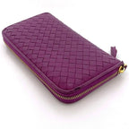Bottega Veneta Round Zipper Long Wallet Purple Intrecciato — view 3