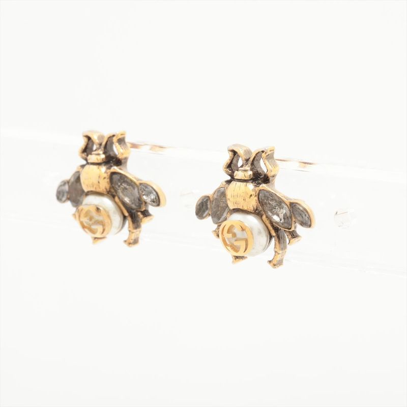 Gucci Interlocking G Bee Earrings GP Rhinestone Faux Pearl — view 4